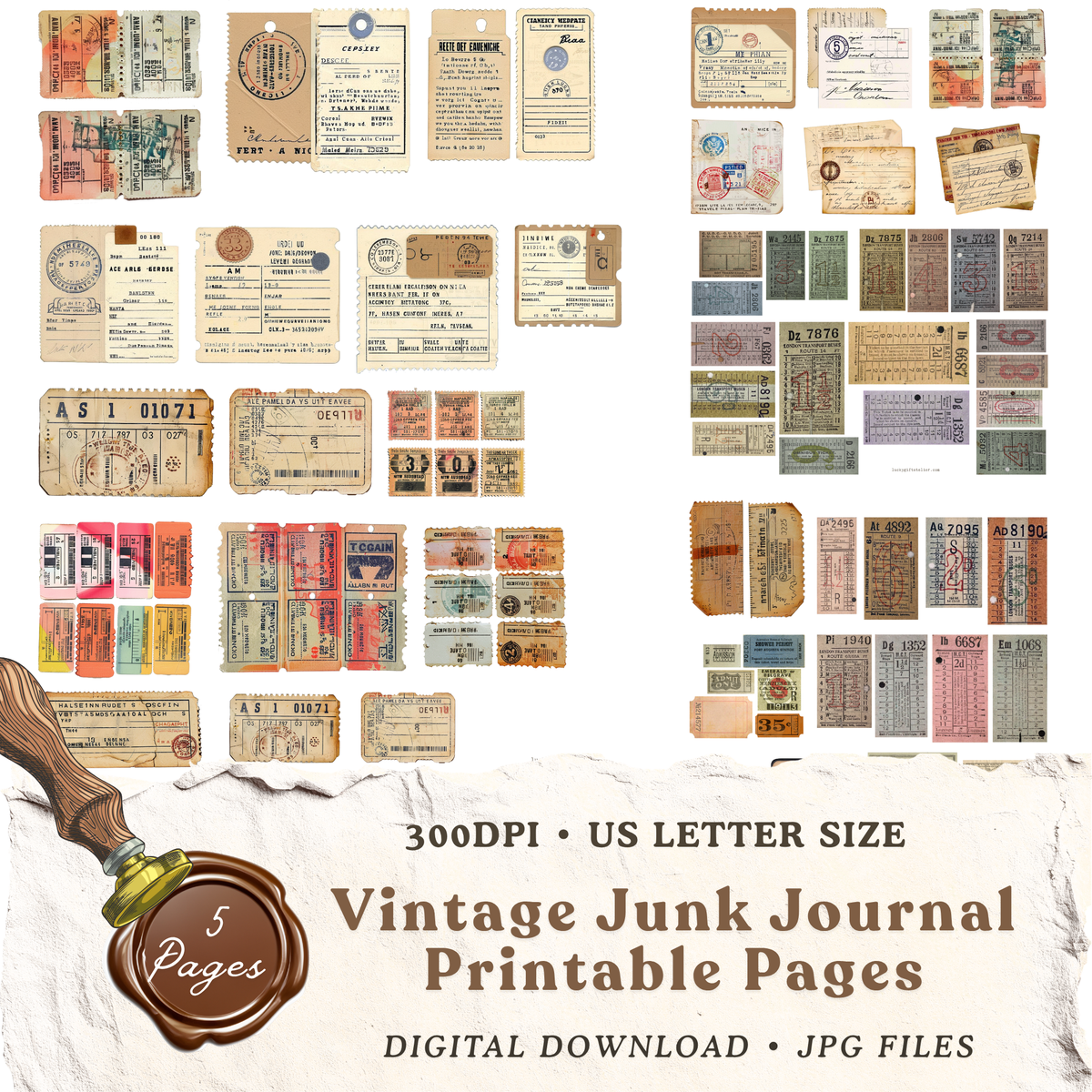 Vintage Tickets Junk Journal Printable Kit – 5 Pages