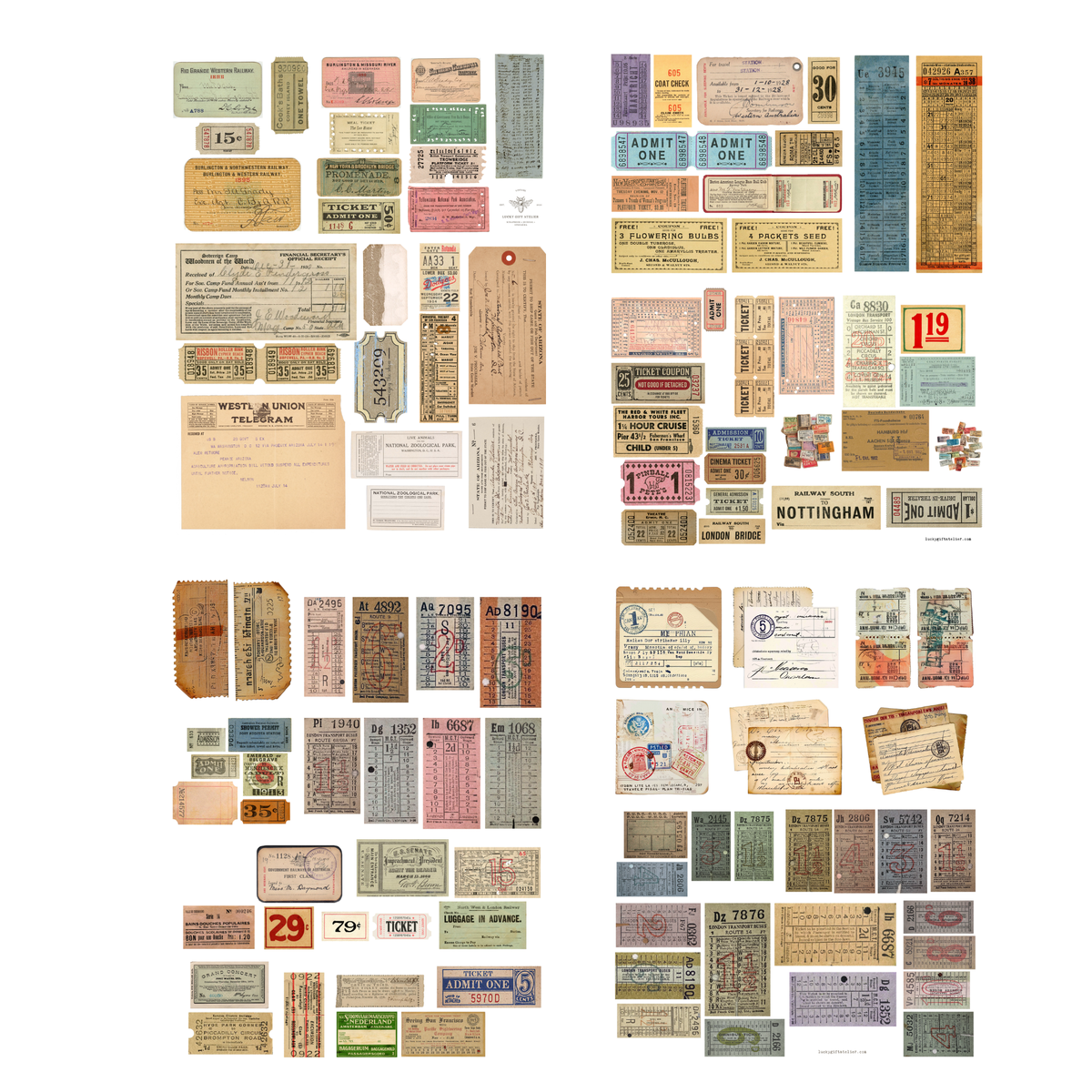 Vintage Tickets Junk Journal Printable Kit – 5 Pages