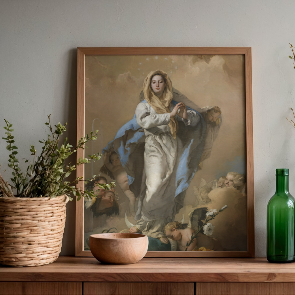 The Immaculate Conception by Tiepolo classical religious artwork displayed in a wooden frame