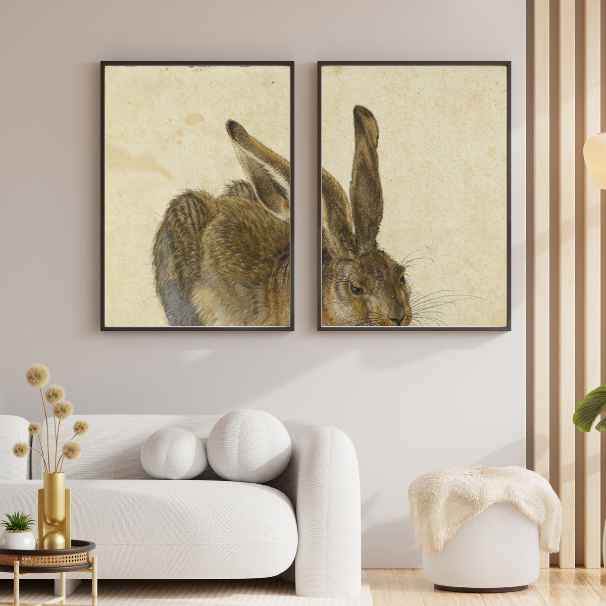 Young Hare by Albrecht Dürer vintage animal artwork displayed as living room wall decor
