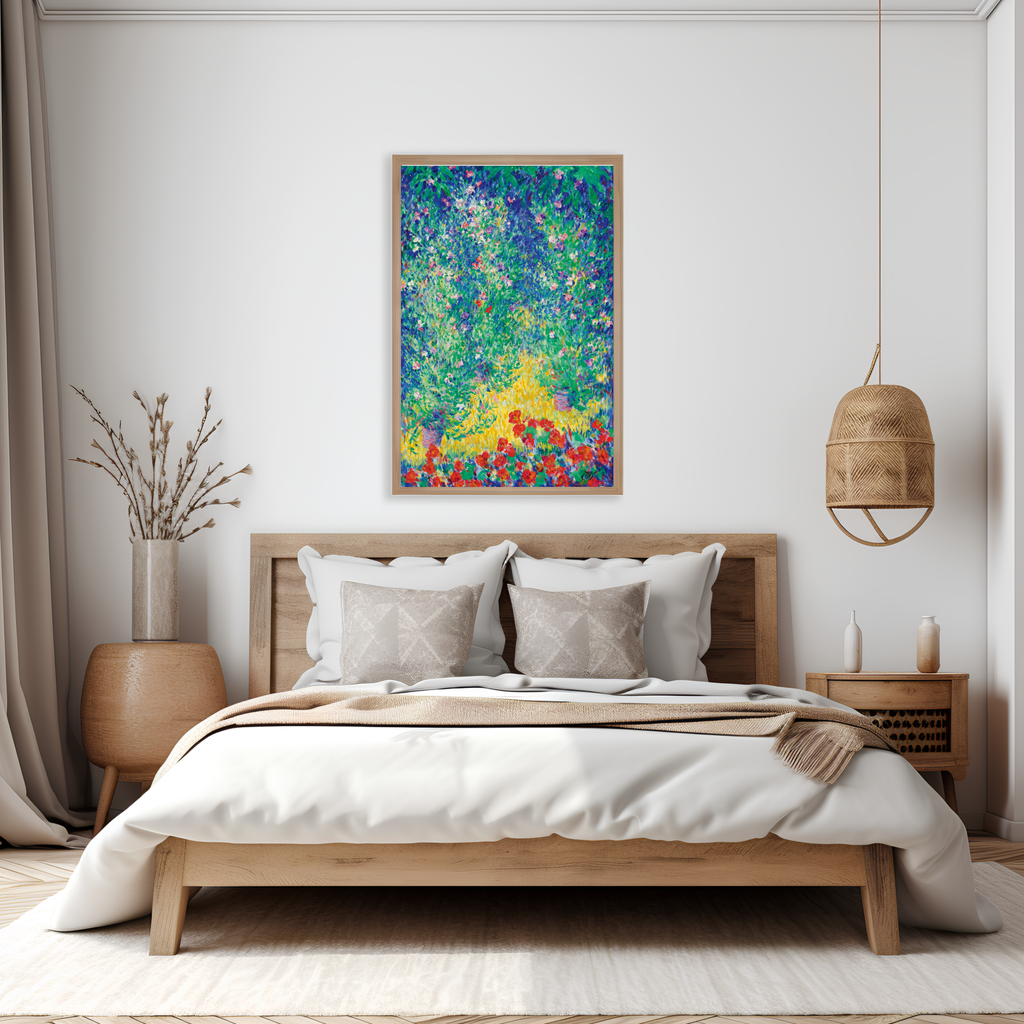 Theodore Earl Butler Garden colorful Impressionist printable wall art displayed above a bedroom