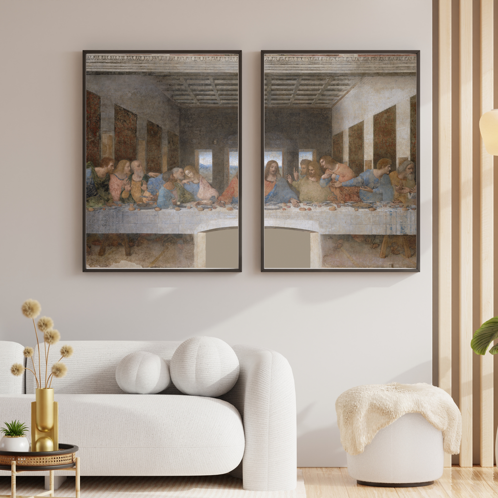 The Last Supper by Leonardo da Vinci displayed as two-panel religious living room wall decor