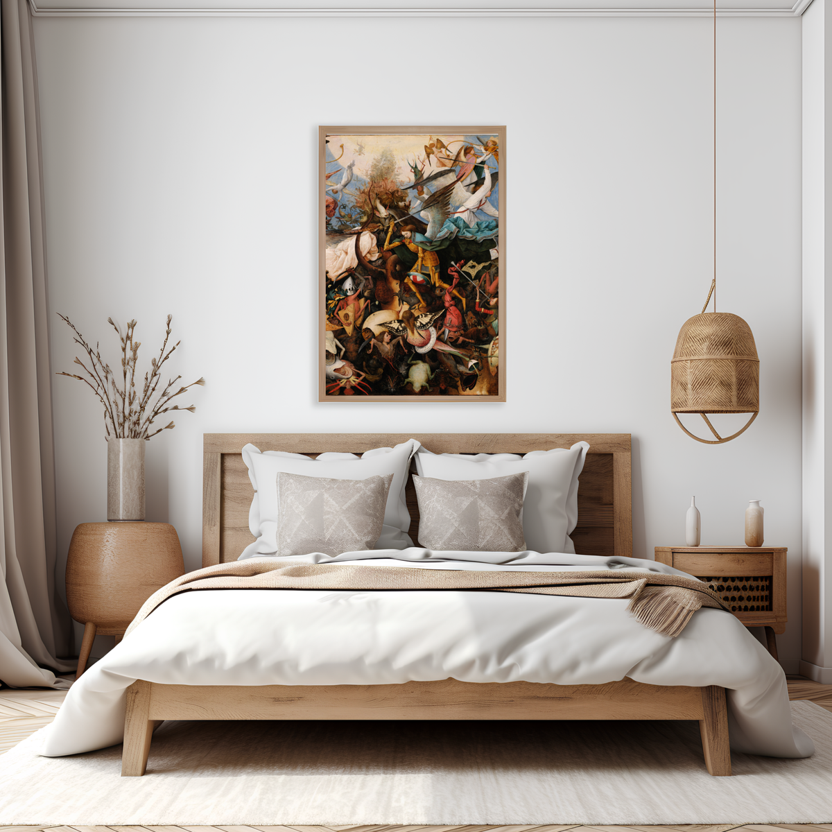 Pieter Bruegel The Fall of the Rebel Angels displayed as framed bedroom wall art