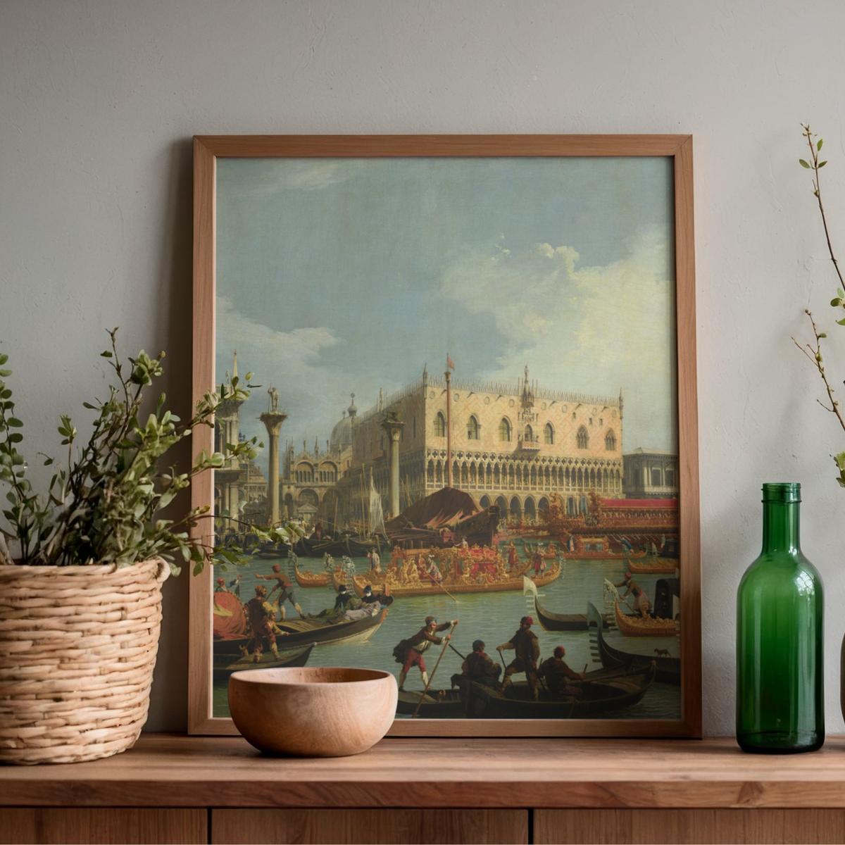 Canaletto Bucintoro Venice painting displayed in a wooden frame as printable wall art