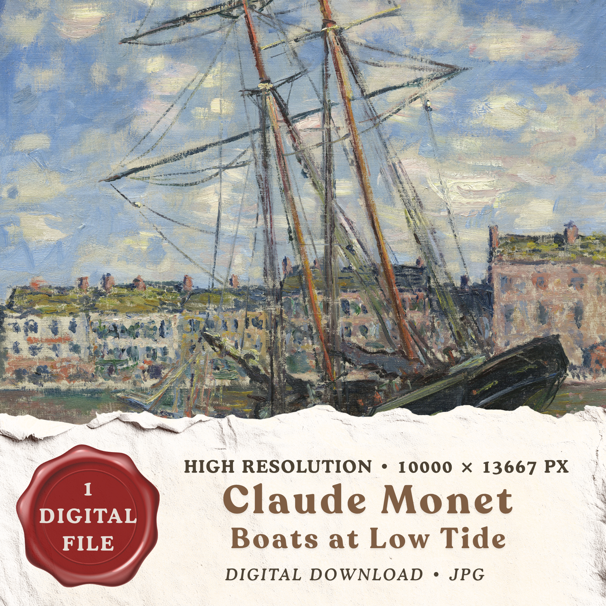 Claude Monet Boats at Low Tide printable wall art digital download