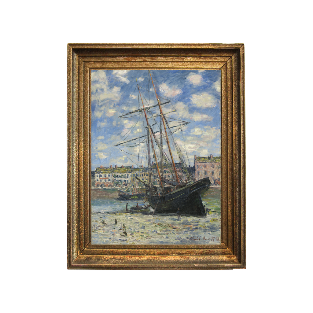 Claude Monet Boats at Low Tide vintage framed artwork