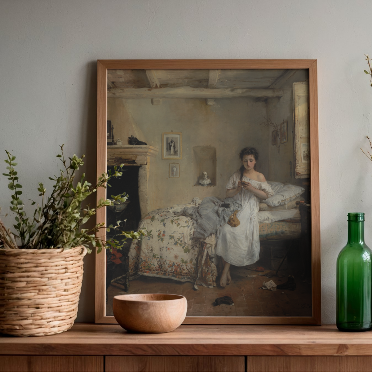 Gerolamo Induno Sad Presentiment printable artwork displayed in a wooden frame