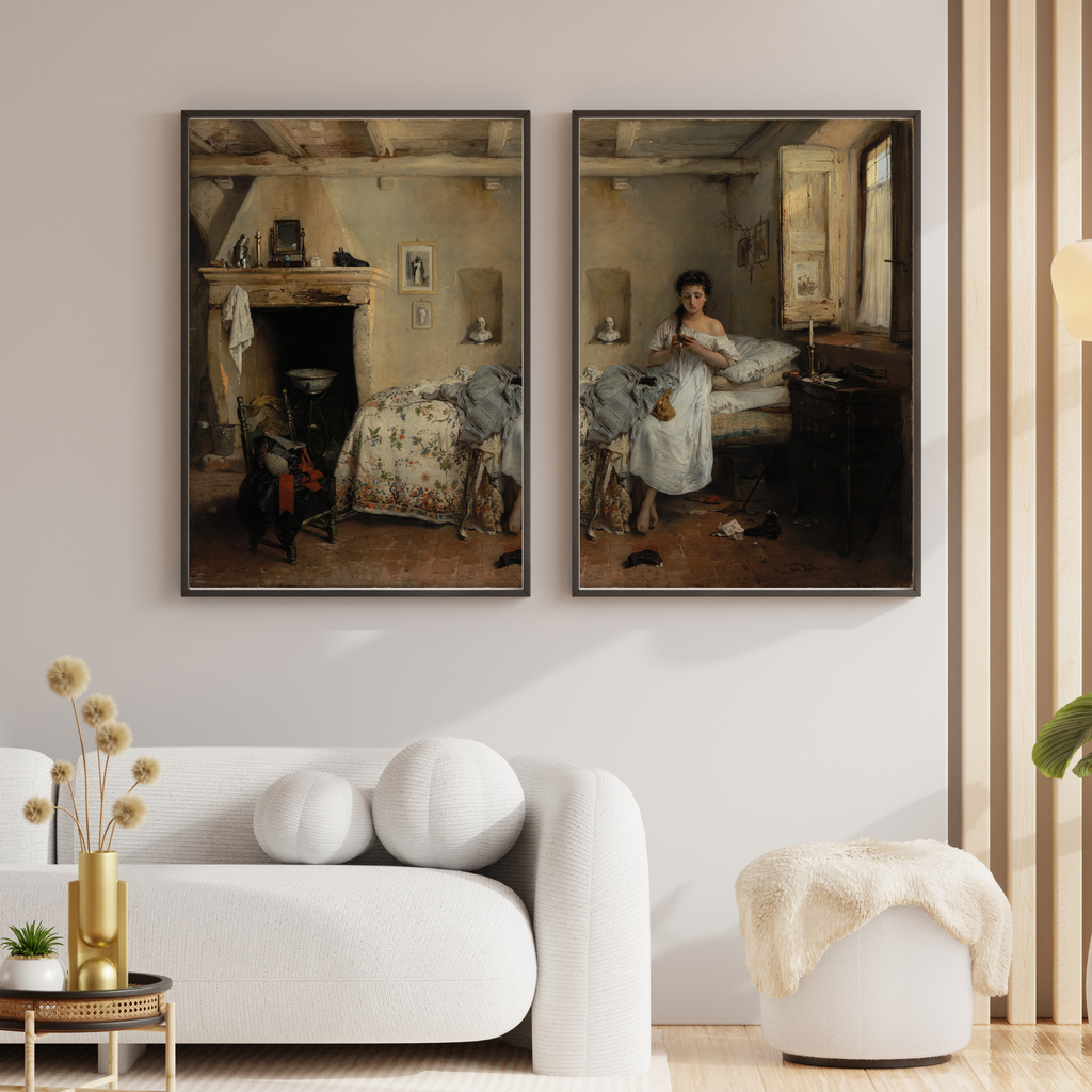 Gerolamo Induno Sad Presentiment painting displayed as classic gallery wall decor