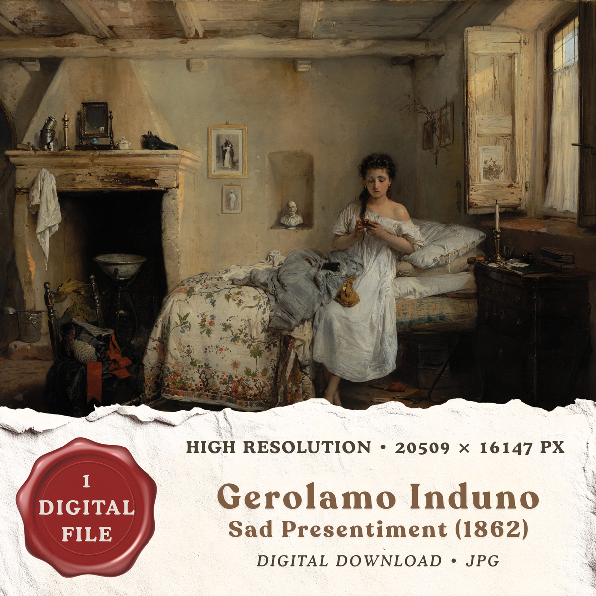 Gerolamo Induno Sad Presentiment 1862 high-resolution printable wall art digital download