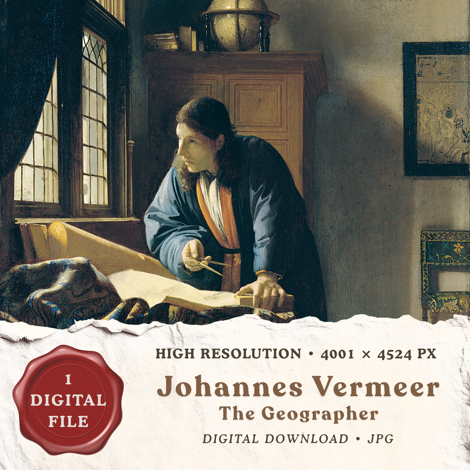 Johannes Vermeer The Geographer printable wall art digital download