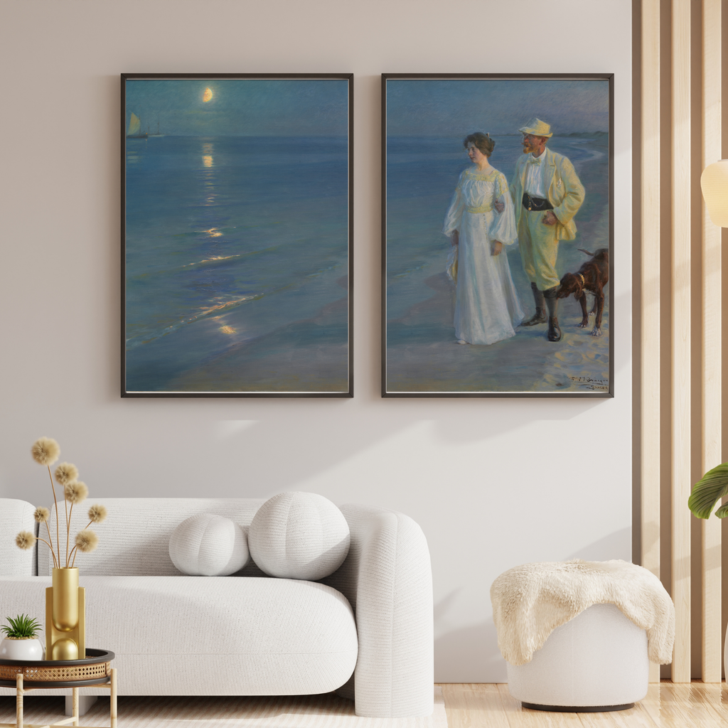 Peder Severin Kroyer Summer Evening painting displayed as two-panel gallery wall decor