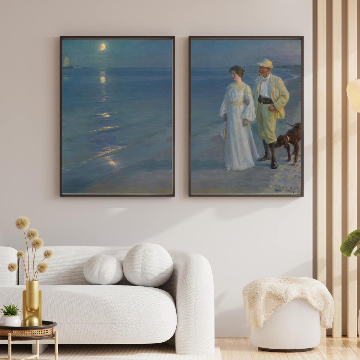 Peder Severin Kroyer Summer Evening painting displayed as two-panel gallery wall decor