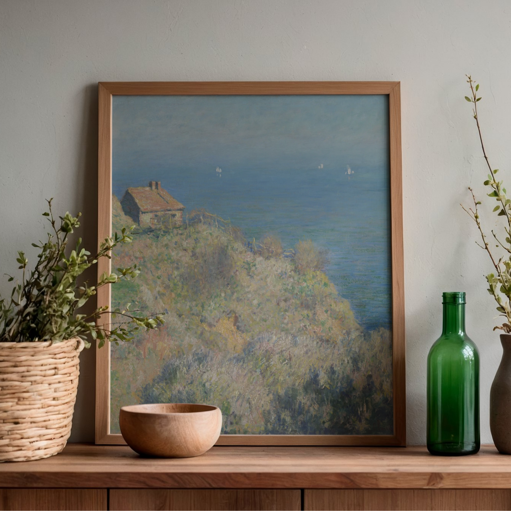Claude Monet Fisherman's Cottage framed coastal wall art mockup