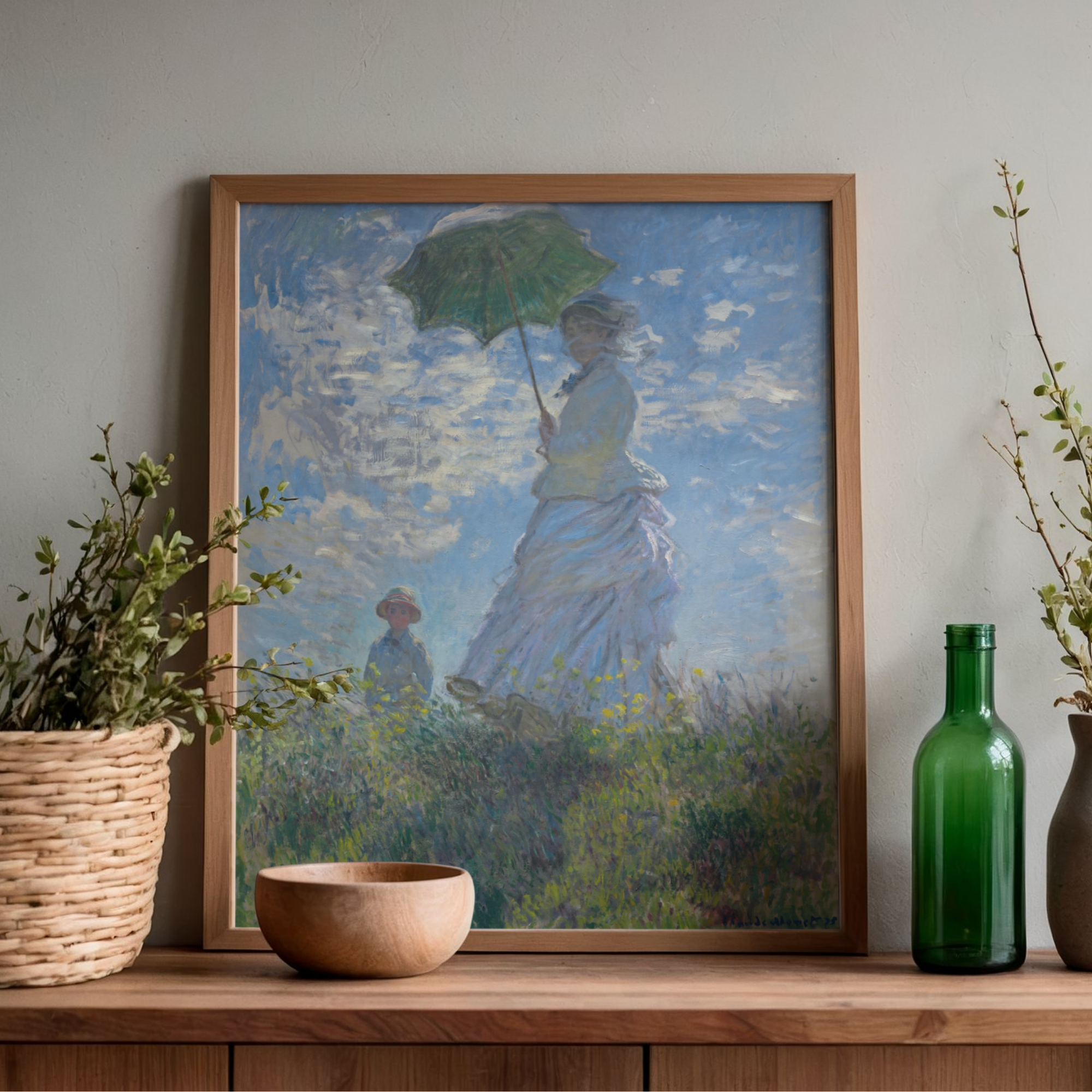Claude Monet Woman with a Parasol printable wall art in bedroom