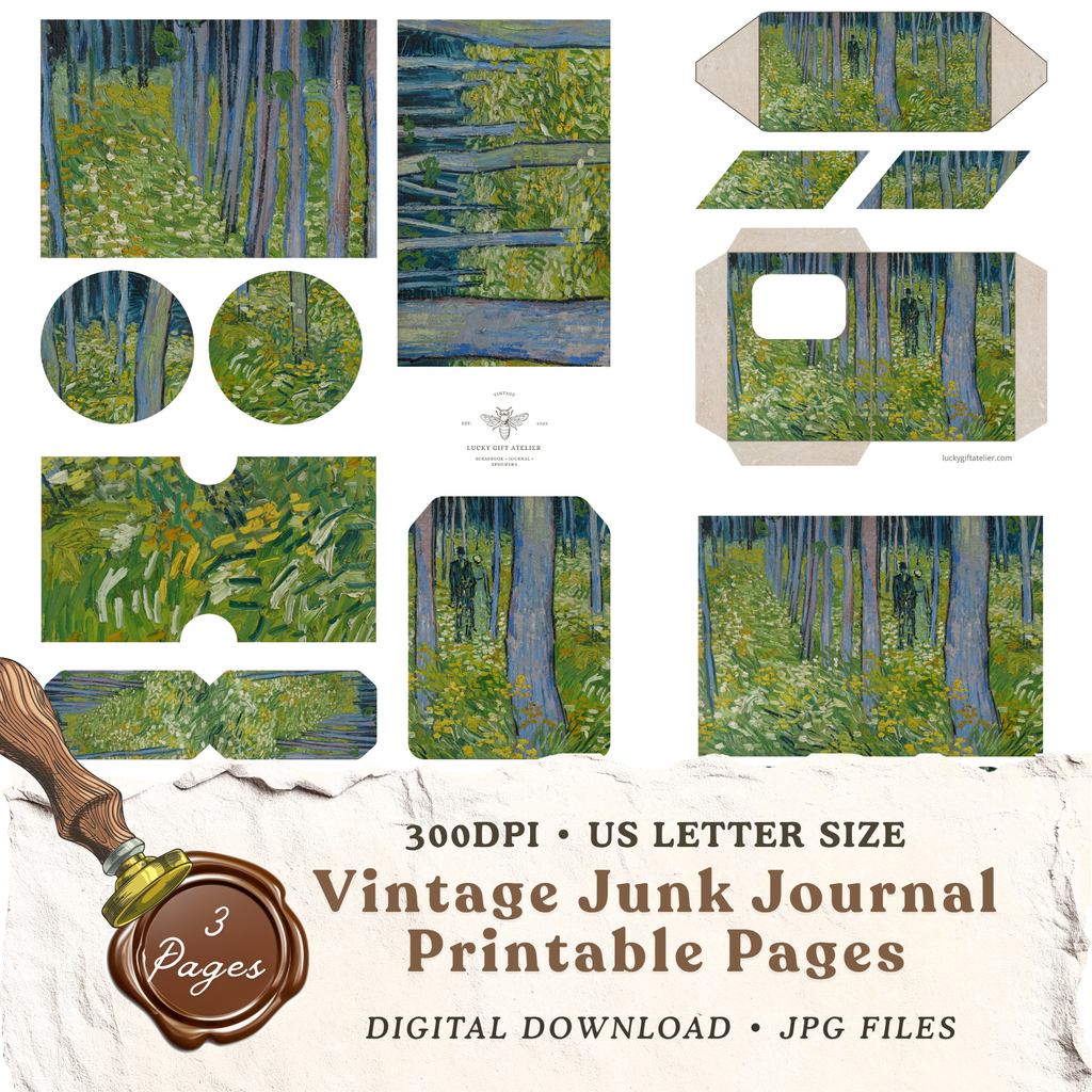 Van Gogh junk journal printable kit with vintage ephemera and envelope pages
Image 2