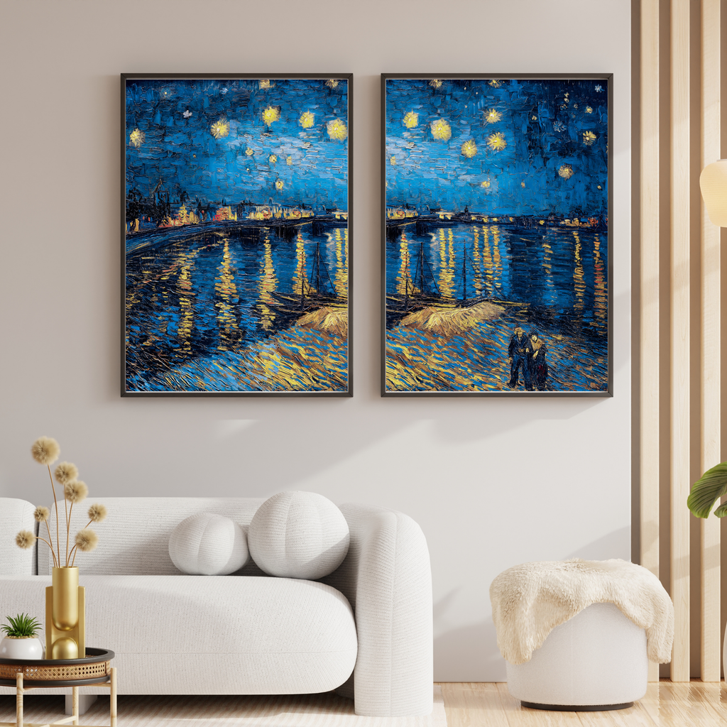 Vincent van Gogh Starry Night Over the Rhône printable artwork displayed as framed gallery wall decor.