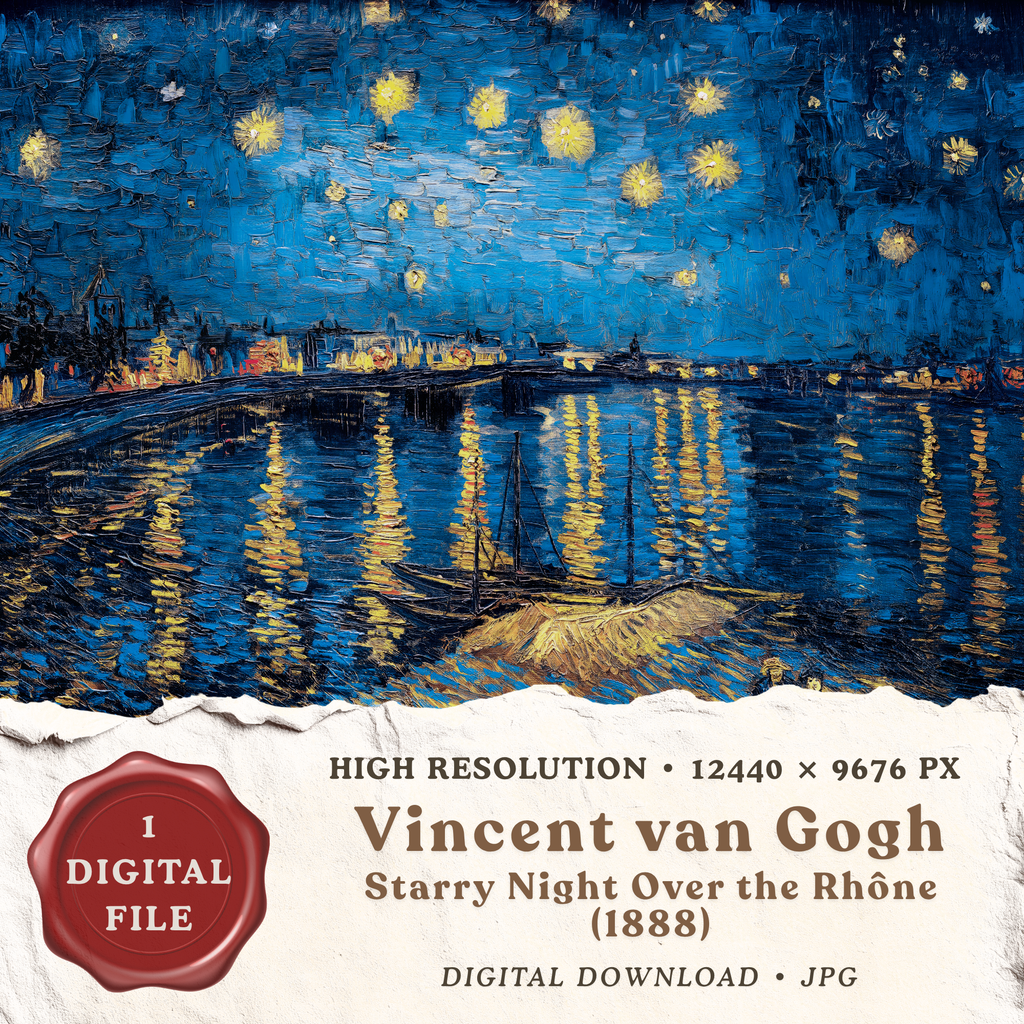Vincent van Gogh Starry Night Over the Rhône high-resolution JPG digital download printable wall art.