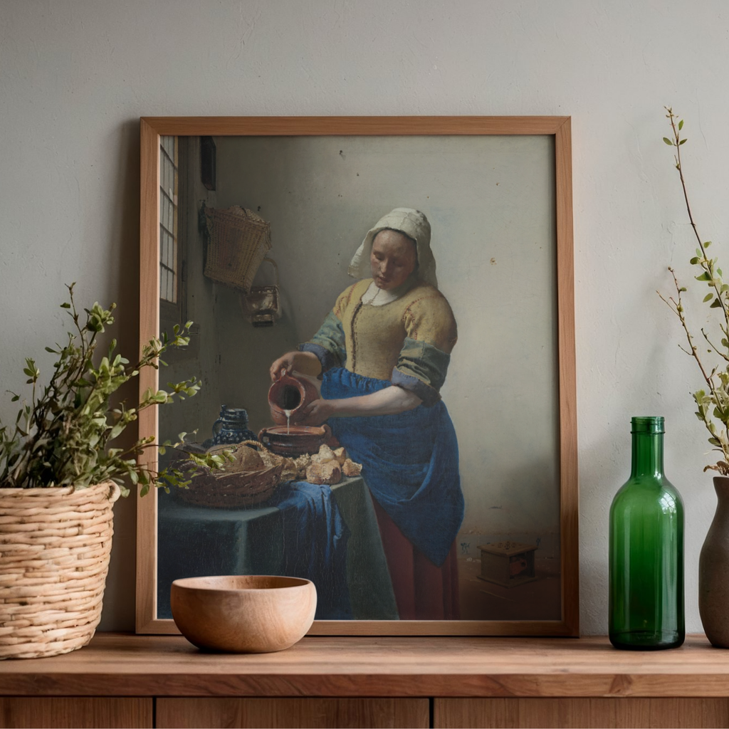 Johannes Vermeer The Milkmaid framed printable wall art mockup