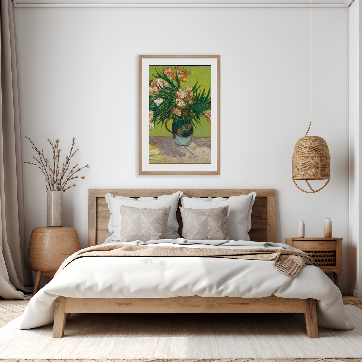 Vincent van Gogh Oleanders floral printable wall art displayed in a bedroom