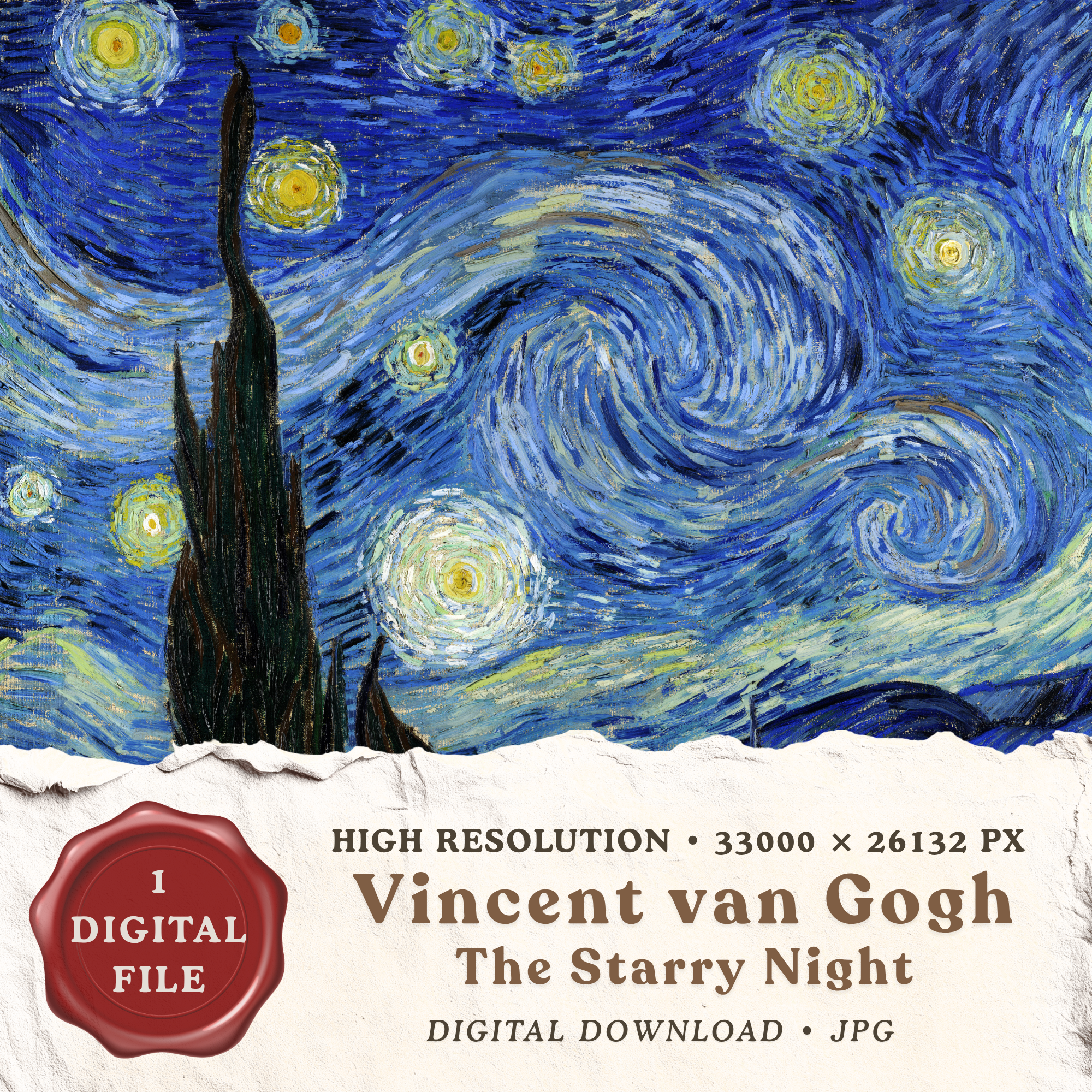 Vincent van Gogh The Starry Night printable wall art digital download