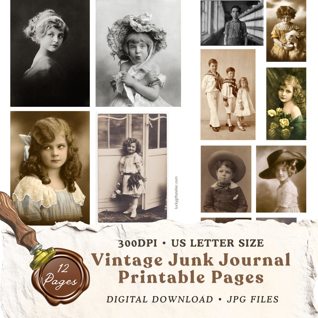Vintage children photos printable ephemera for junk journals