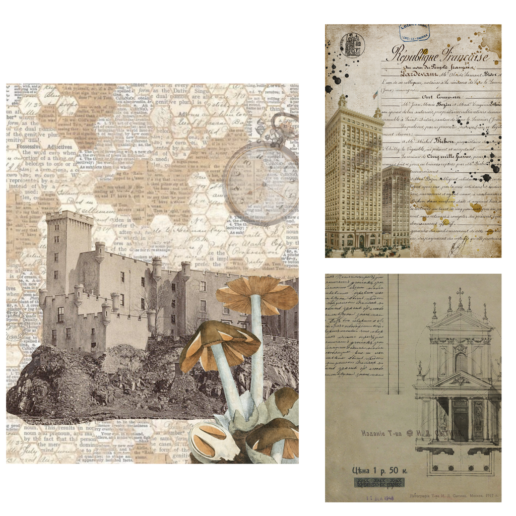 Vintage junk journal printable pockets and envelopes with antique architecture and ephemera